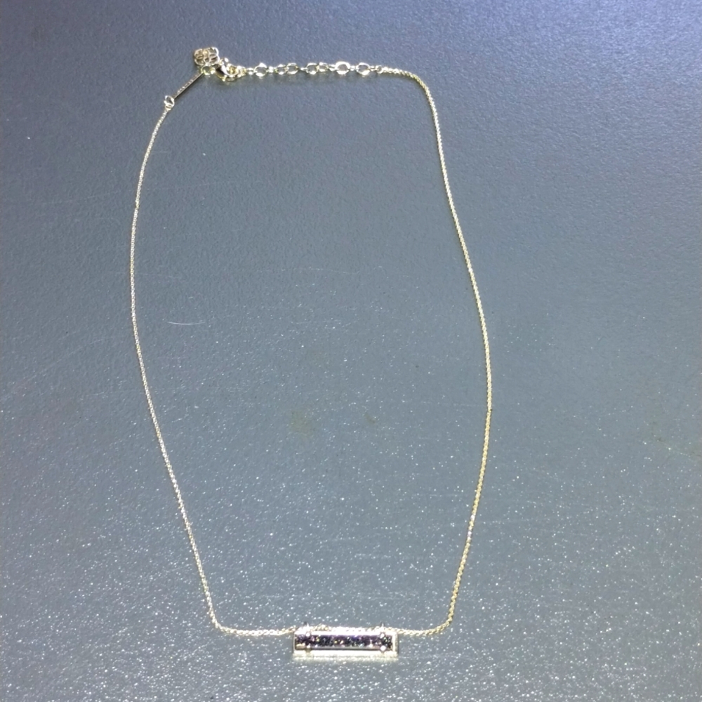 Kendra Scott Necklace Gold Tone Iridescent Drusy Bar Collar Adjustable